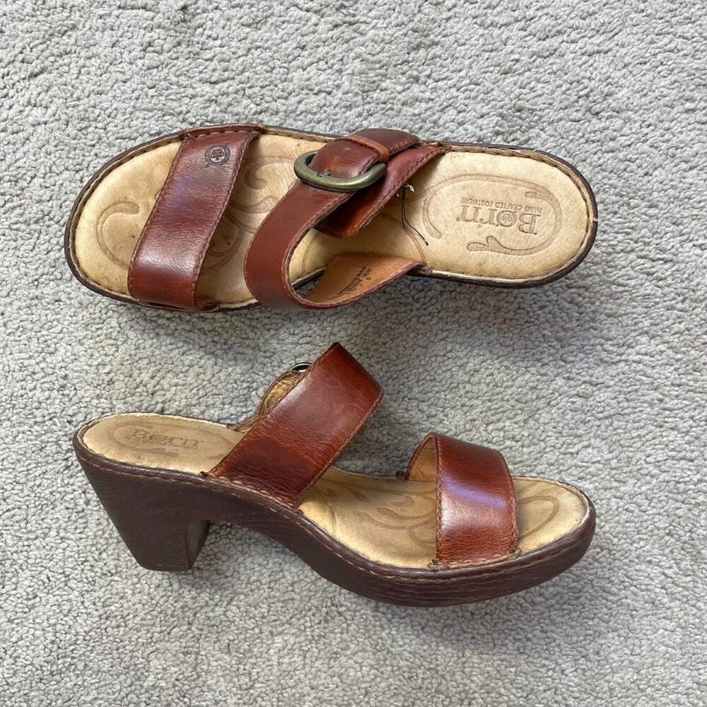 Born Brown Leather Wedge Sandals